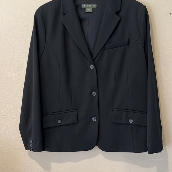 Eddie Bauer Black blazer classic button down front pockets heavy weight size 16 - Picture 3 of 15